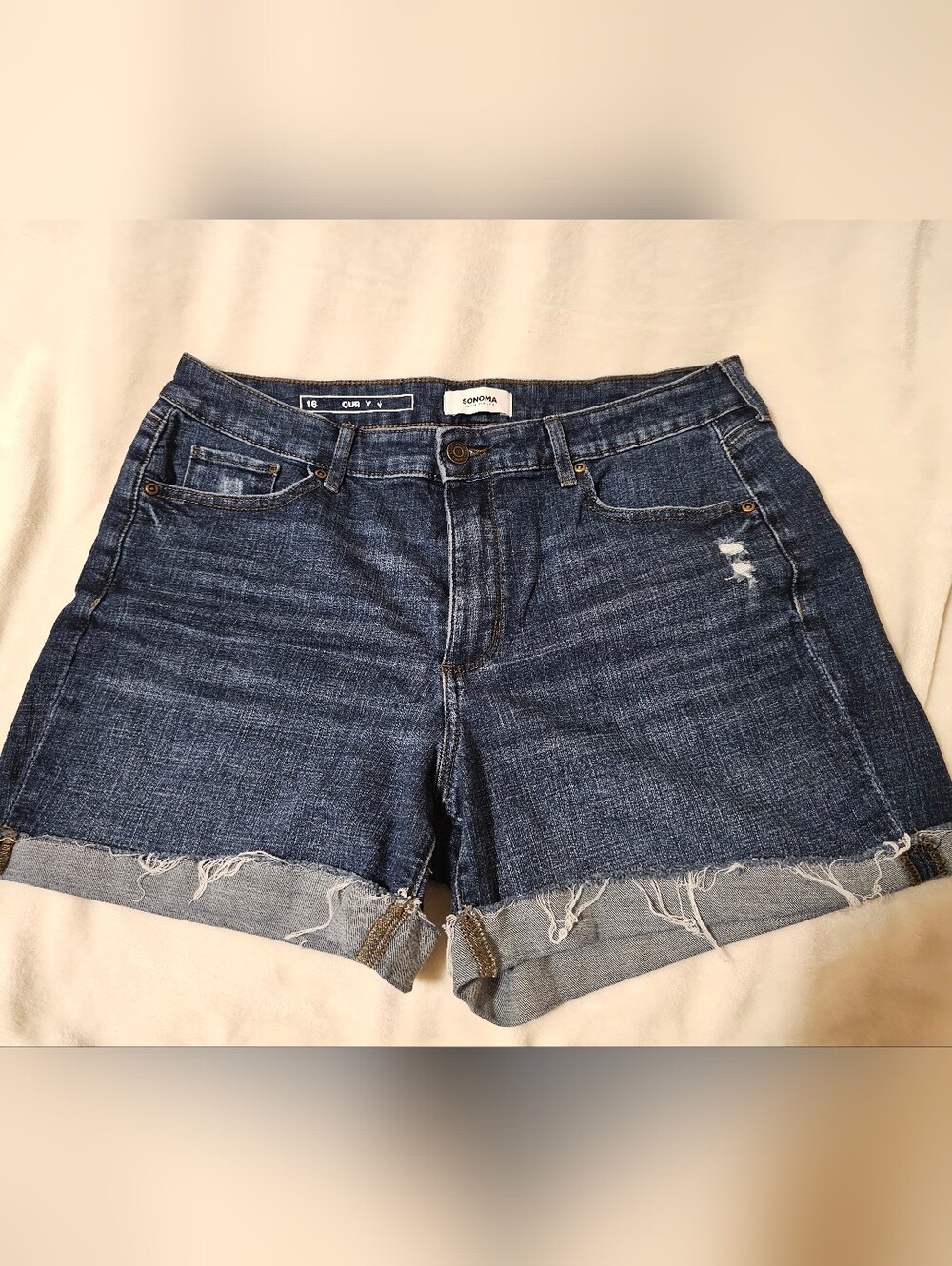 Sonoma Curvy Distressed Denim Cutoff Shorts - Dark Blue